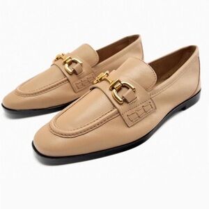 Zara Beige Tan Soft Leather Horsebit Loafers